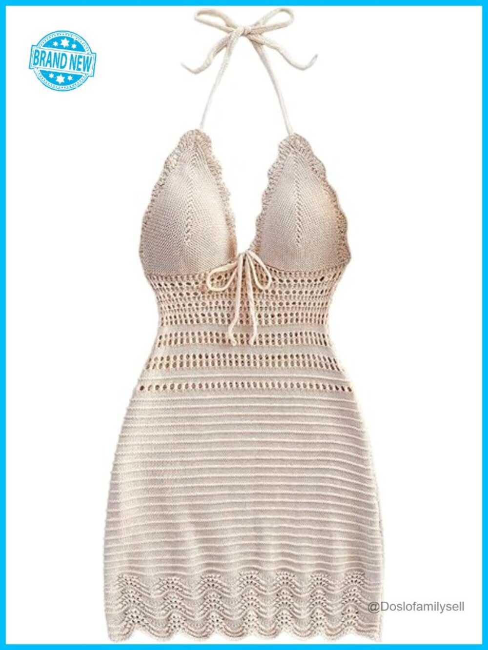 Crochet Halter Mini Dress Beach Summer Bodycon Tie Back